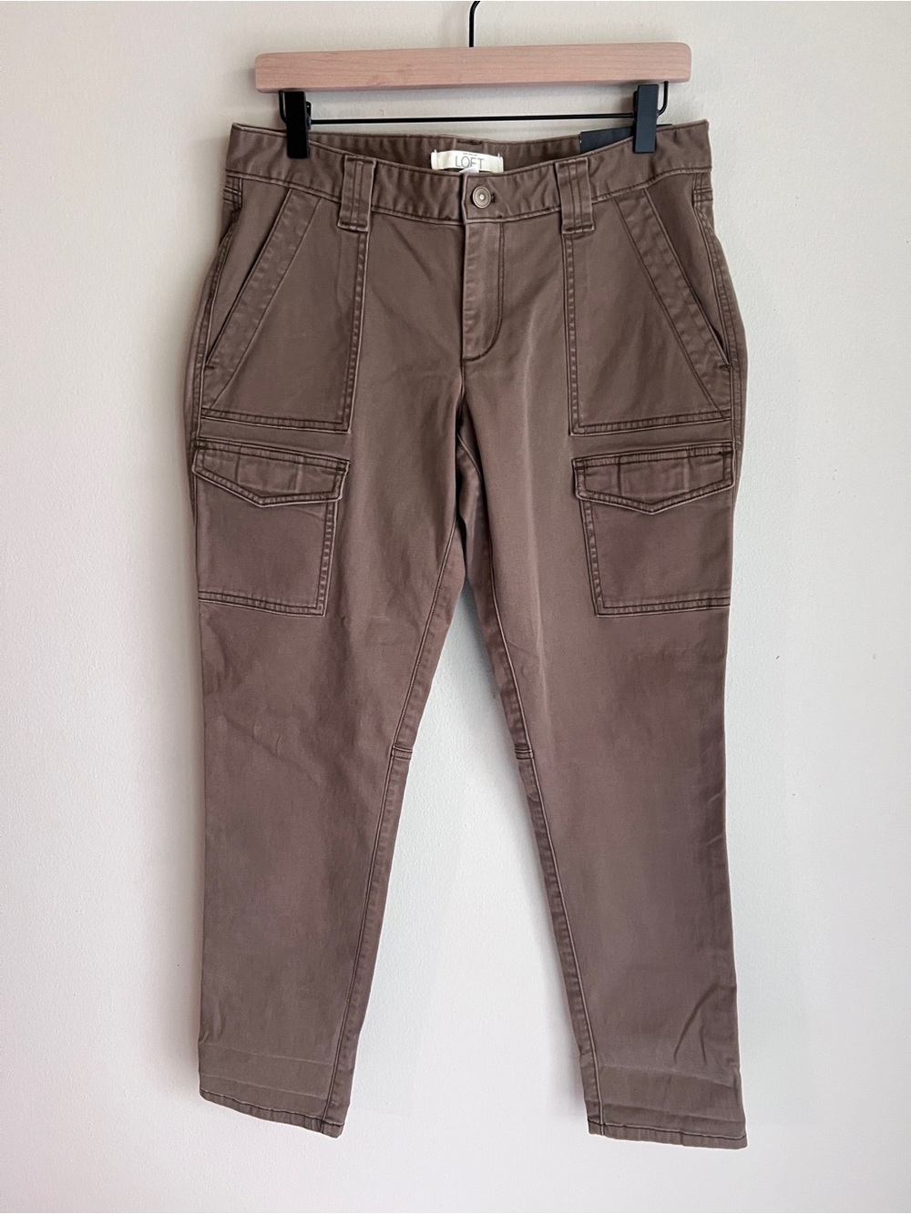 LOFT Julie Curvy Brown Stretch Cargo‎ Utility Pants Slim Leg Size 8 NWT